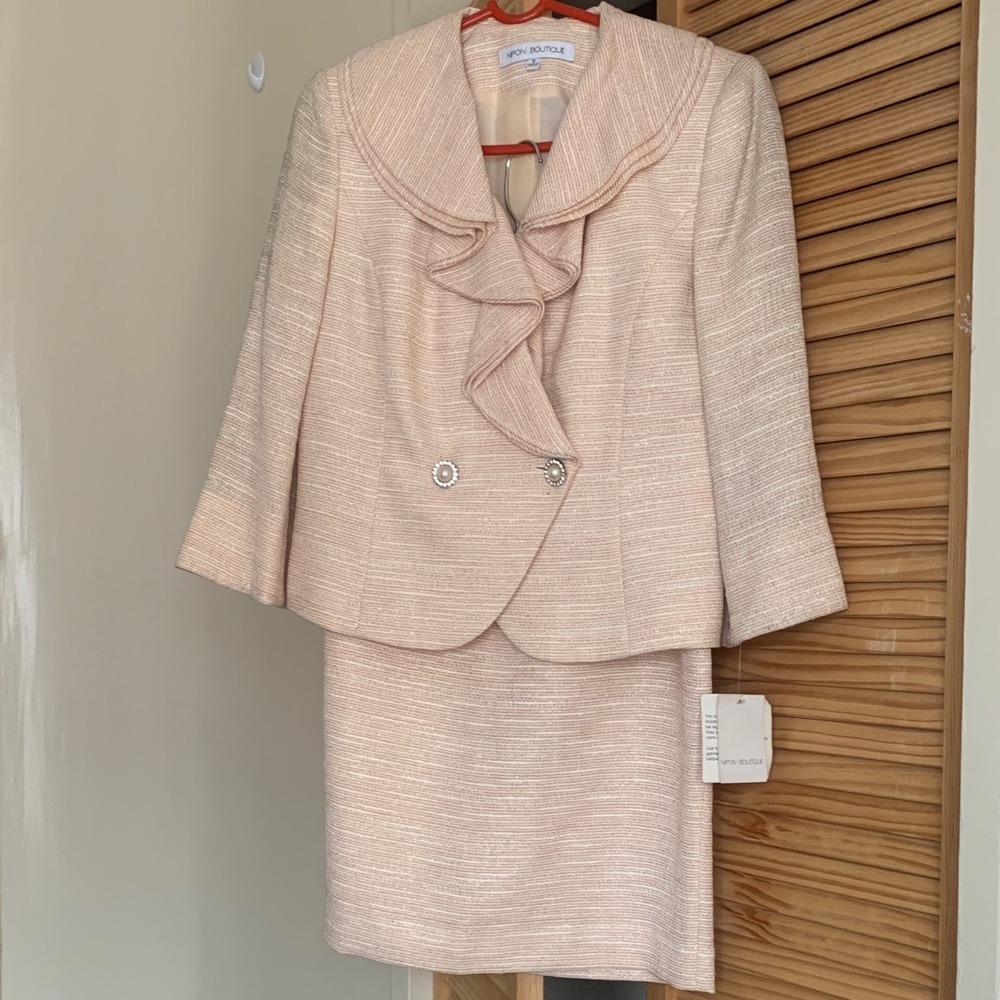 JONATHAN MICHAEL Blush Pink Ruffle Collar Jacket & Skirt Set